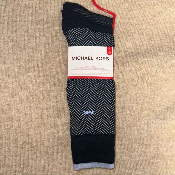 MK Men’s 3 pack Sky Midnight Blue Chevron Stripe Cotton Blend Dress Crew Socks - Picture 1 of 10